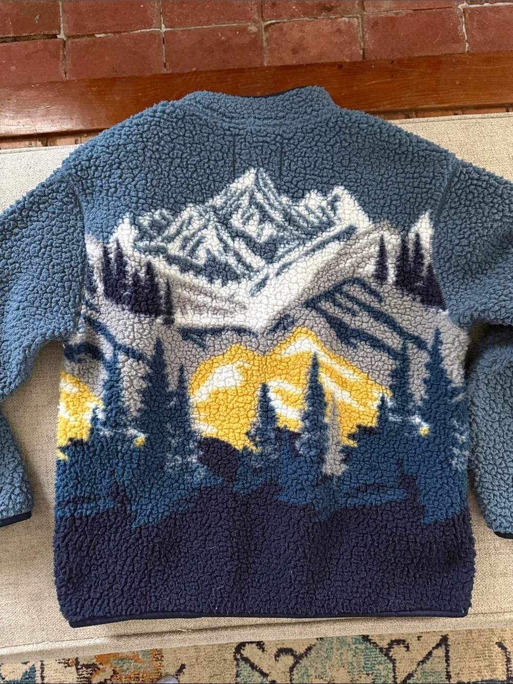 Old Navy Kids Sherpa Puffer Jacket in Blue, Navy & Yellow